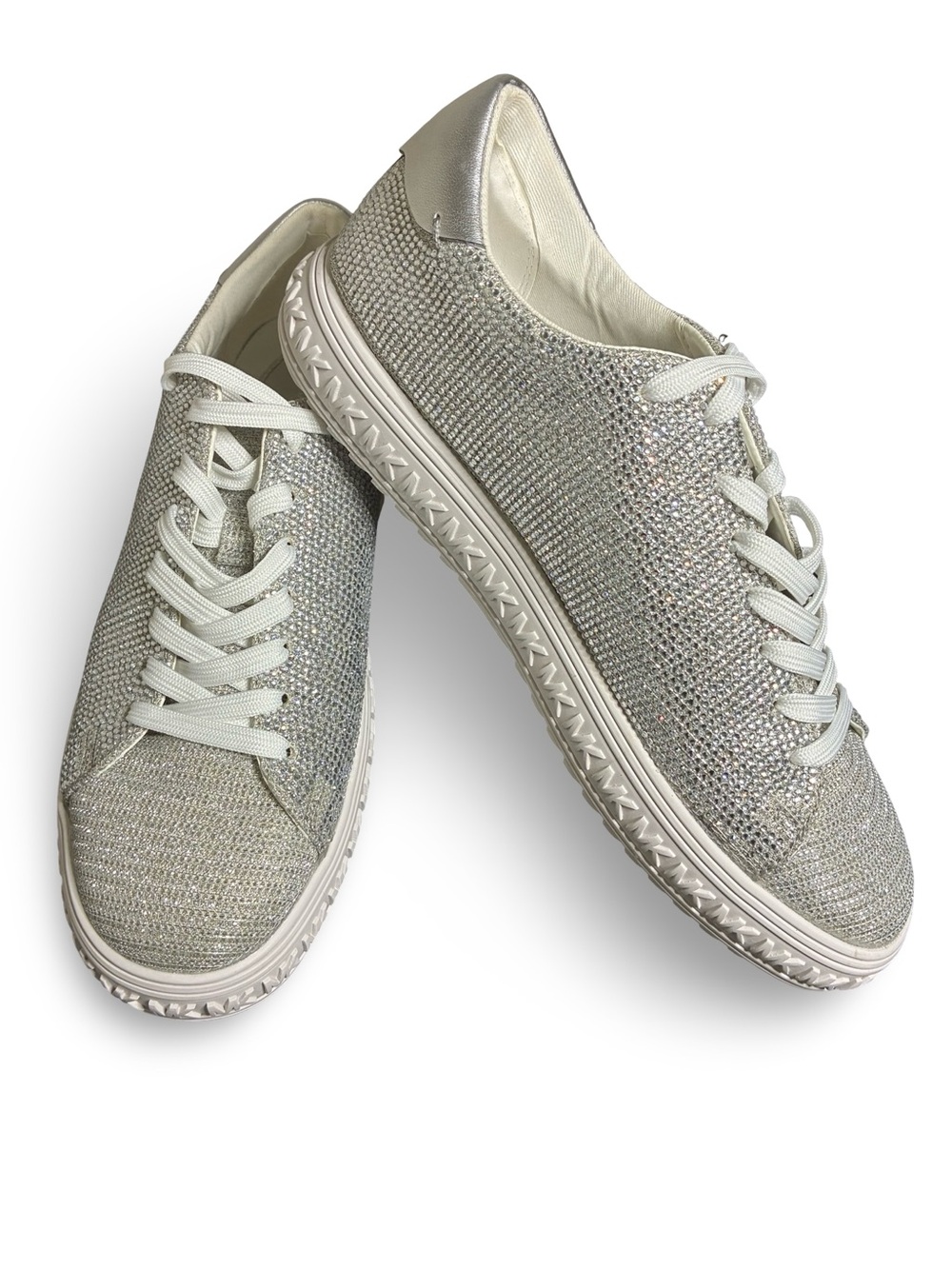 Michael Kors Silver Crystal Embellished Women's Lace-Up Sneakers
